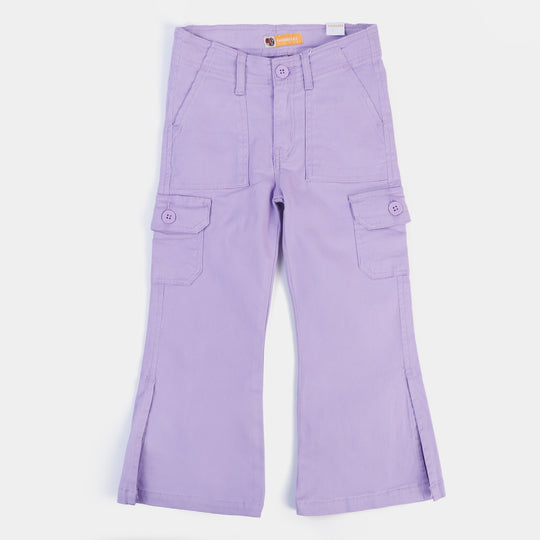 Girls Pant Cotton Slit Bottom-Lilac