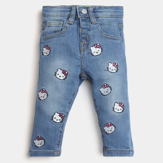 Infant Girls Denim Pant kitty Face-LIGHT BLUE