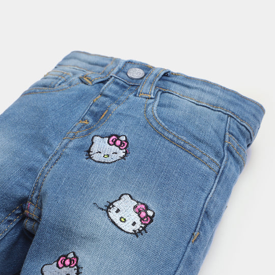 Infant Girls Denim Pant kitty Face-LIGHT BLUE