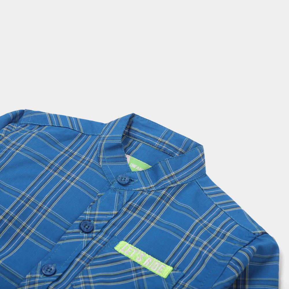 Infant Boys Yarn Dyed Shirt Lets Ride - L-BLUE