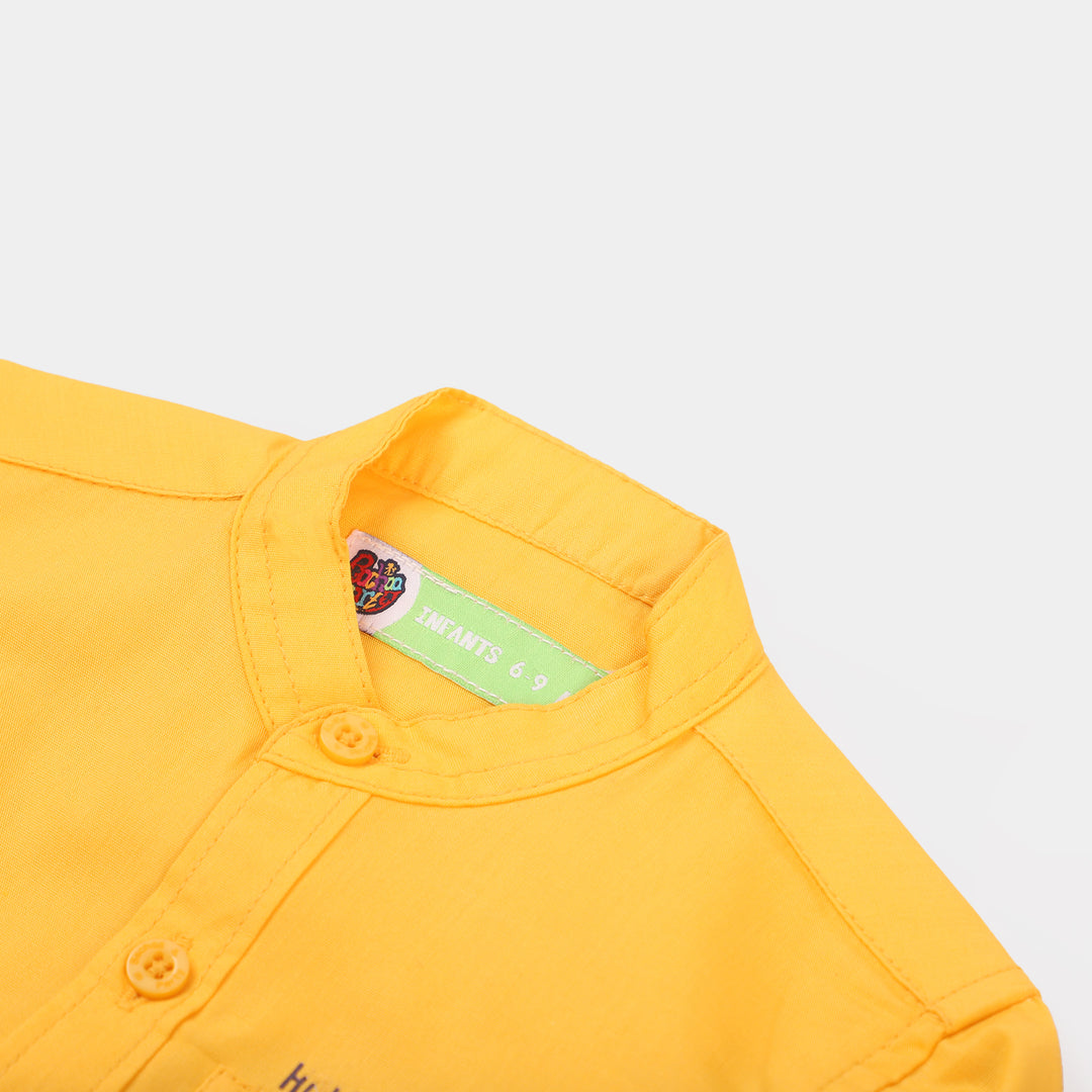 Infant Boys Yarn Dyed Shirt Holiday In Camp - Yellow