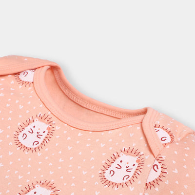 Infant Girls Cotton Romper Hedgehog - Peach