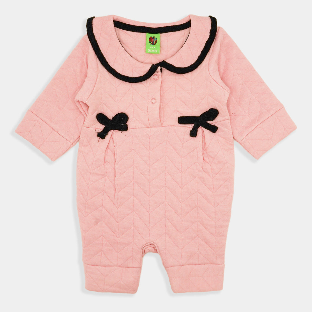 Infant Girls Knitted Romper Quilted Bow-C.Pink