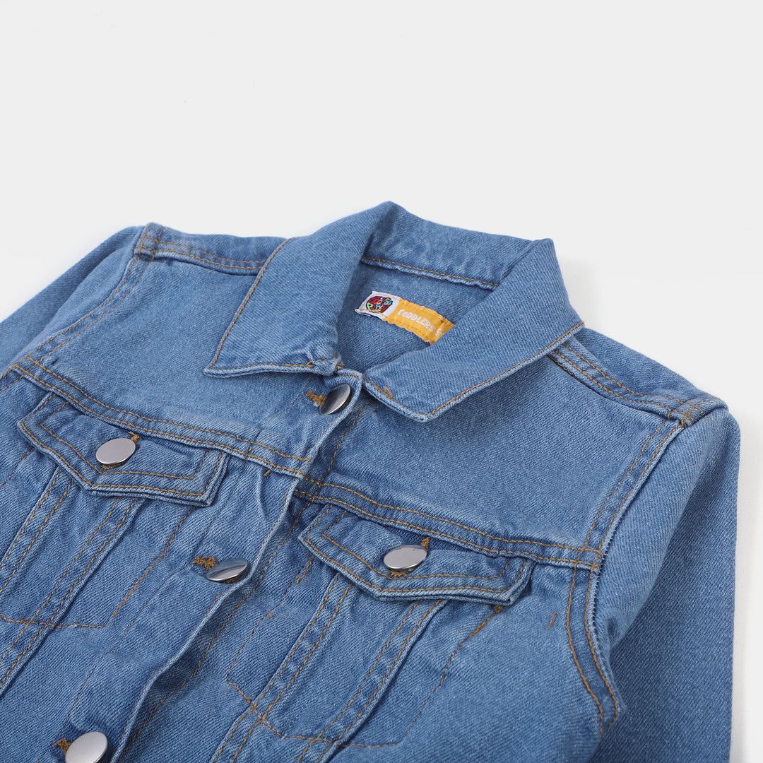 Girls Denim Jacket Fringes-LIGHT BLUE