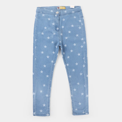 Girls Jeggings Denim Printed Stars-LIGHT BLUE