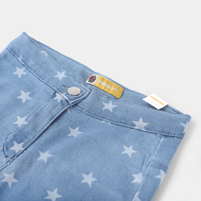 Girls Jeggings Denim Printed Stars-LIGHT BLUE