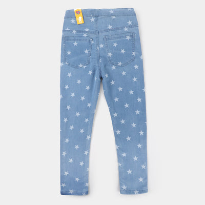 Girls Jeggings Denim Printed Stars-LIGHT BLUE