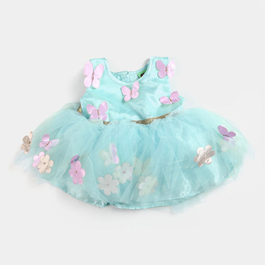 Infant Girls Fancy Frock Pretty Flower-Sea Green