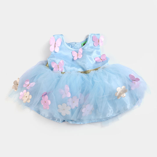 Infant Girls Fancy Frock Pretty Flower-B-Blue