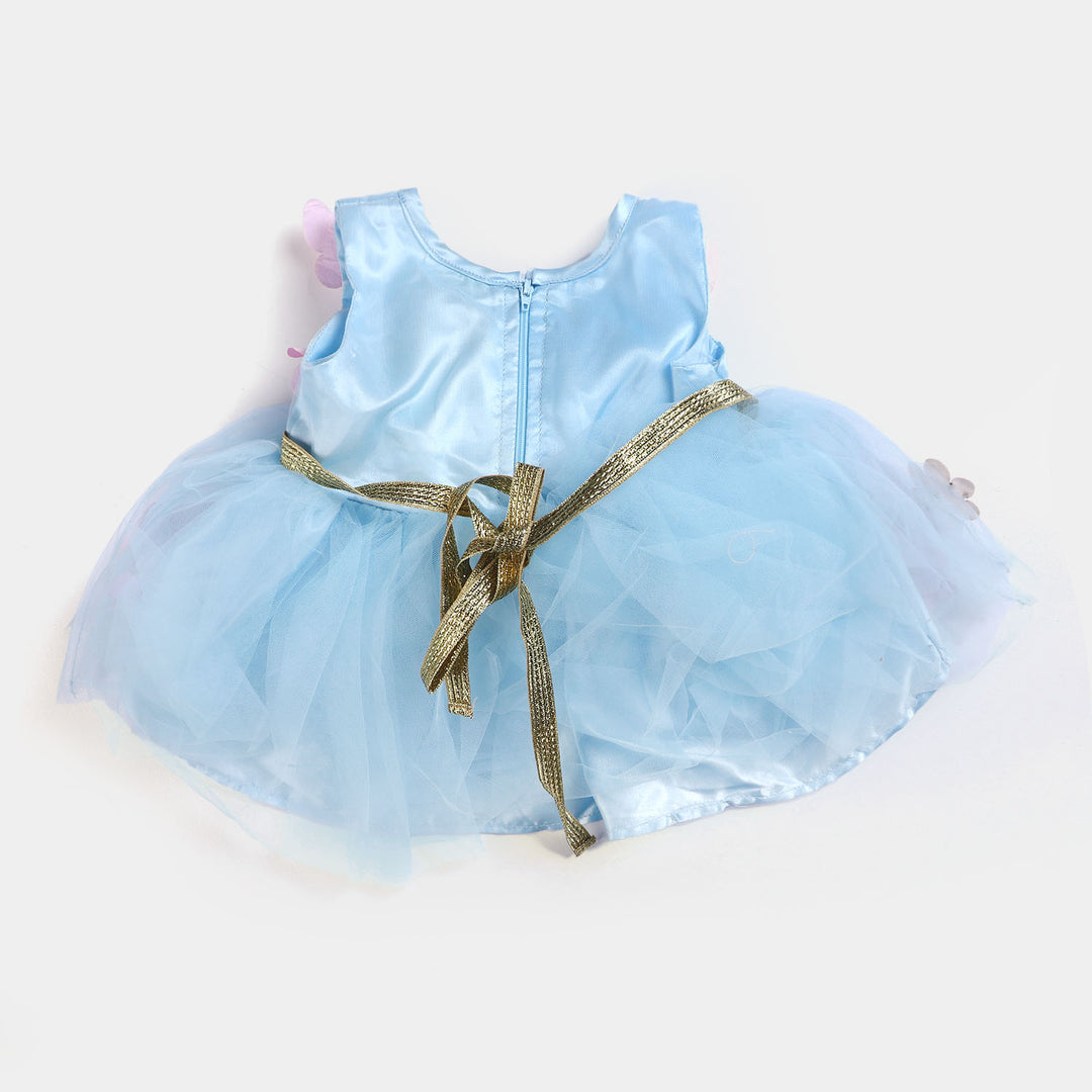 Infant Girls Fancy Frock Pretty Flower-B-Blue