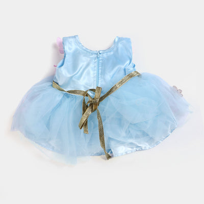 Infant Girls Fancy Frock Pretty Flower-B-Blue