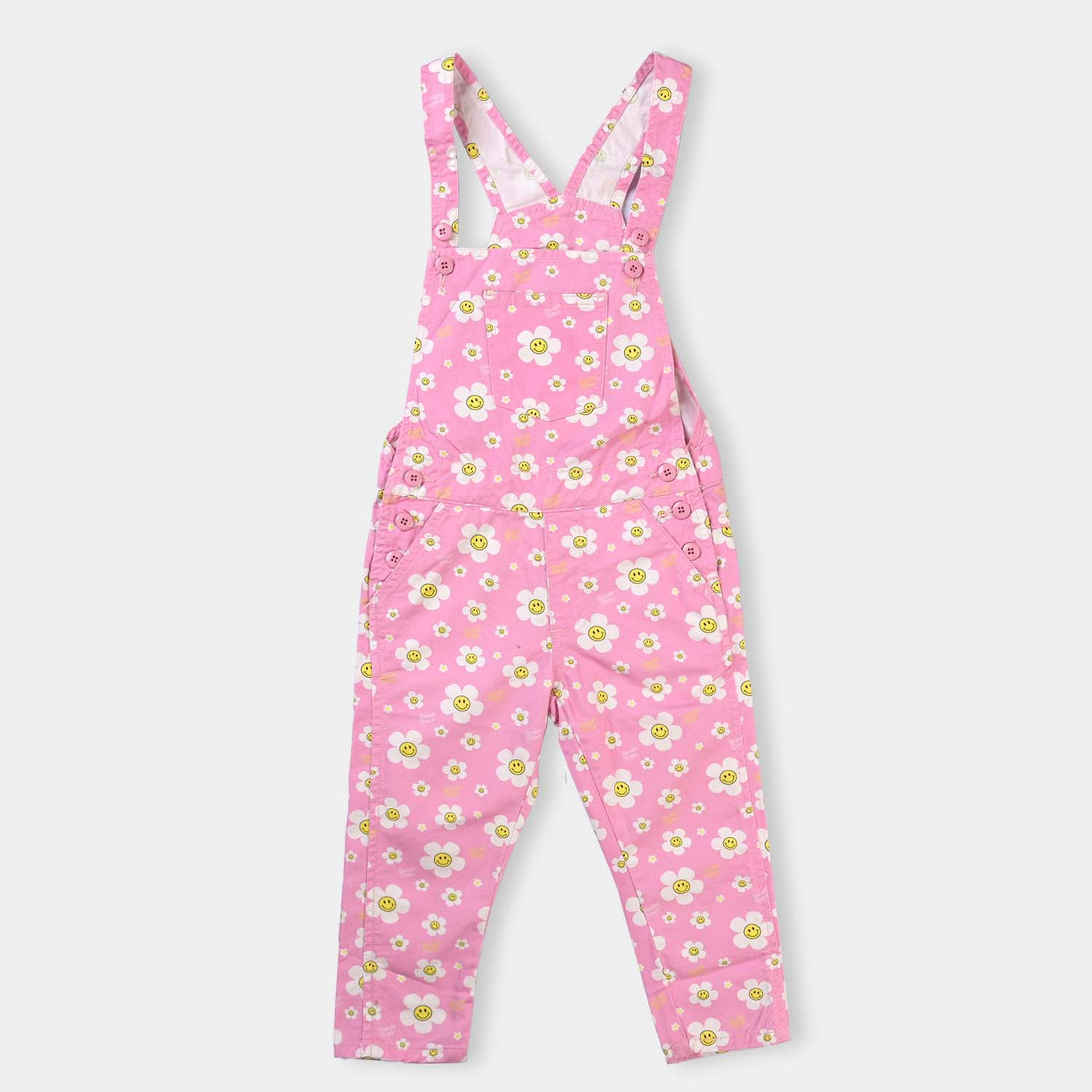 Girls Cotton Overall Flower-Pink-Cotton Twill