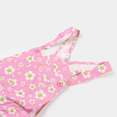 Girls Cotton Overall Flower-Pink-Cotton Twill