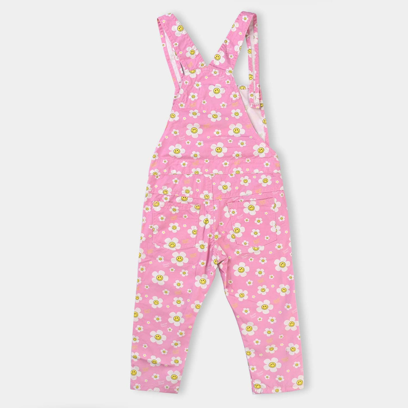 Girls Cotton Overall Flower-Pink-Cotton Twill