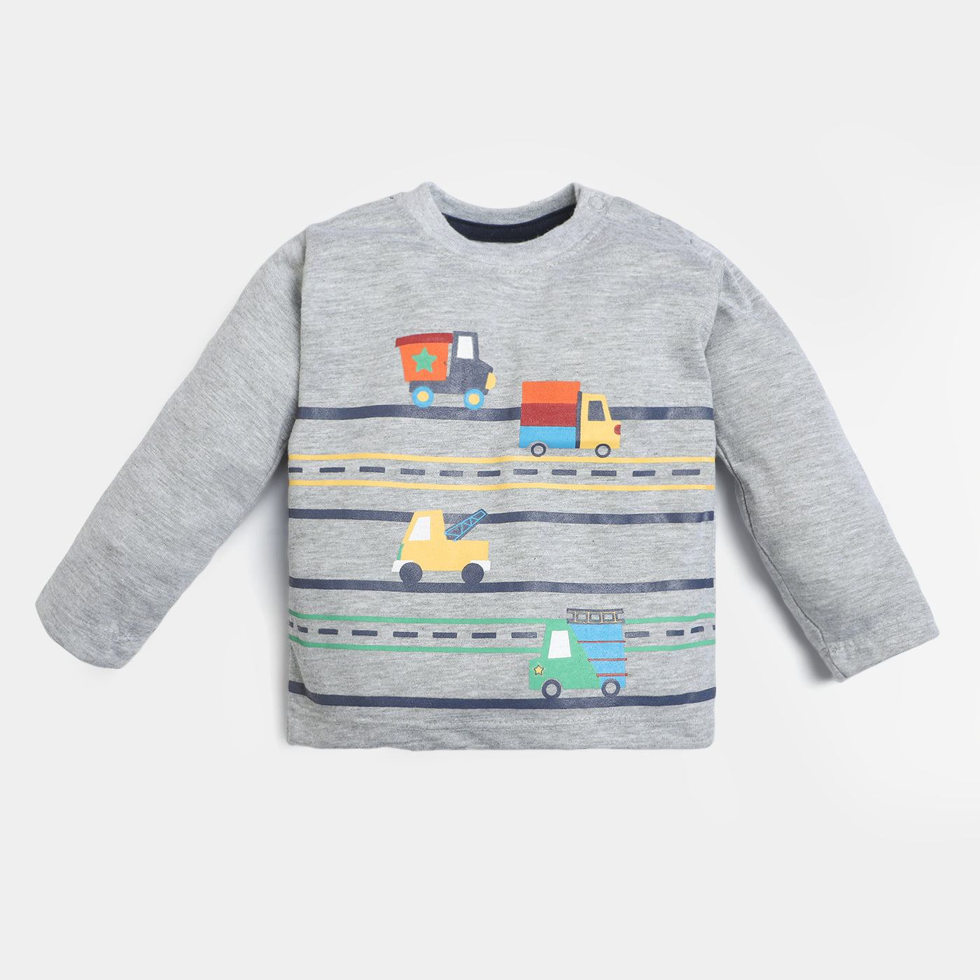 Infant Boys Round Neck T-Shirt Cars-H.Grey