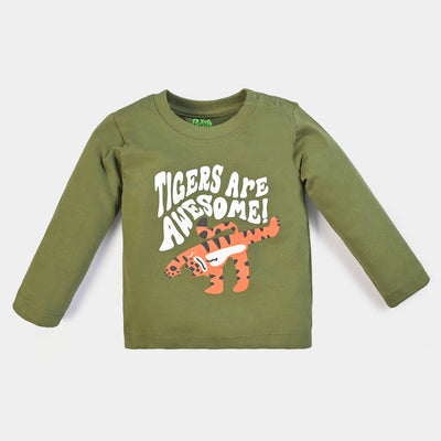Infant Boys Round Neck T-Shirt Tigers 2-Olive