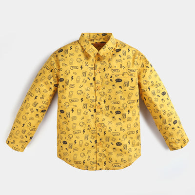 Boys Cotton Casual Shirt Printed-Yellow