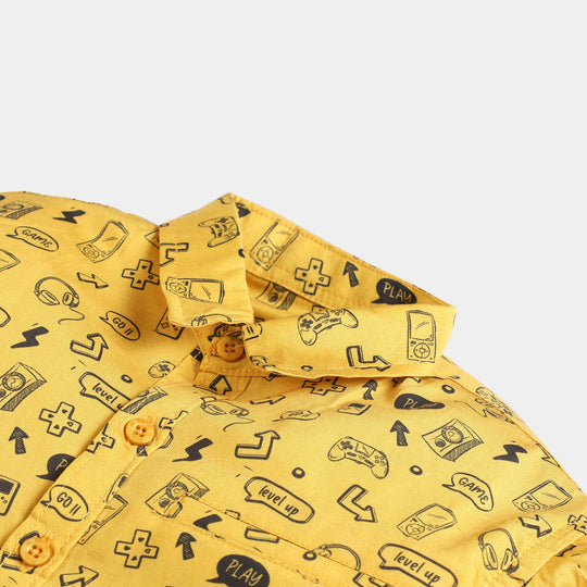 Boys Cotton Casual Shirt Printed-Yellow