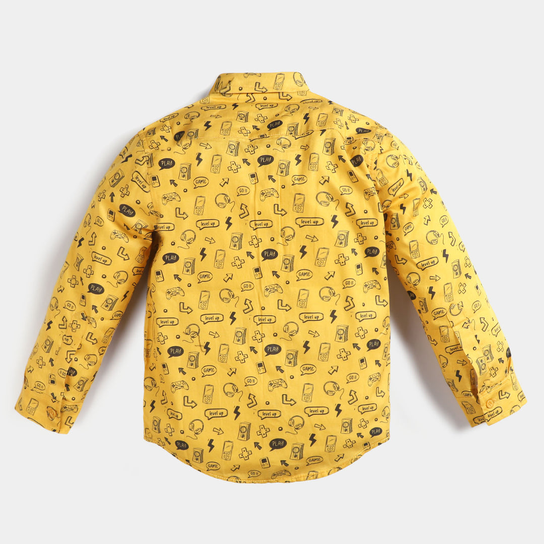 Boys Cotton Casual Shirt Printed-Yellow