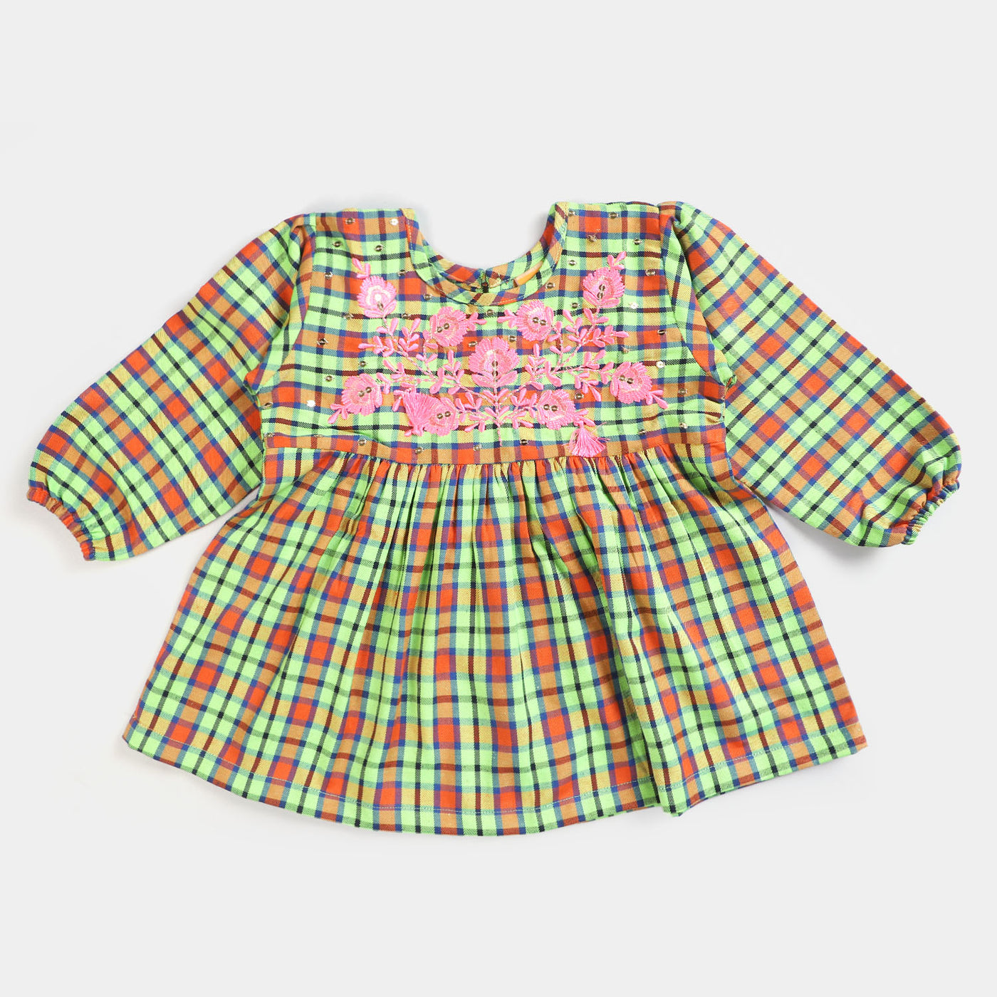 Girls Yarn Dyed EMB Top Flower Yard-Red Check