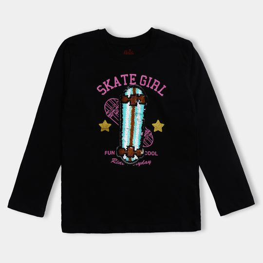 Girls Cotton T-Shirt F/S Skate-BLACK