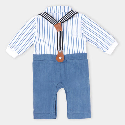 Infant Boys Cotton Knitted Romper Formal Stripe Suit-White