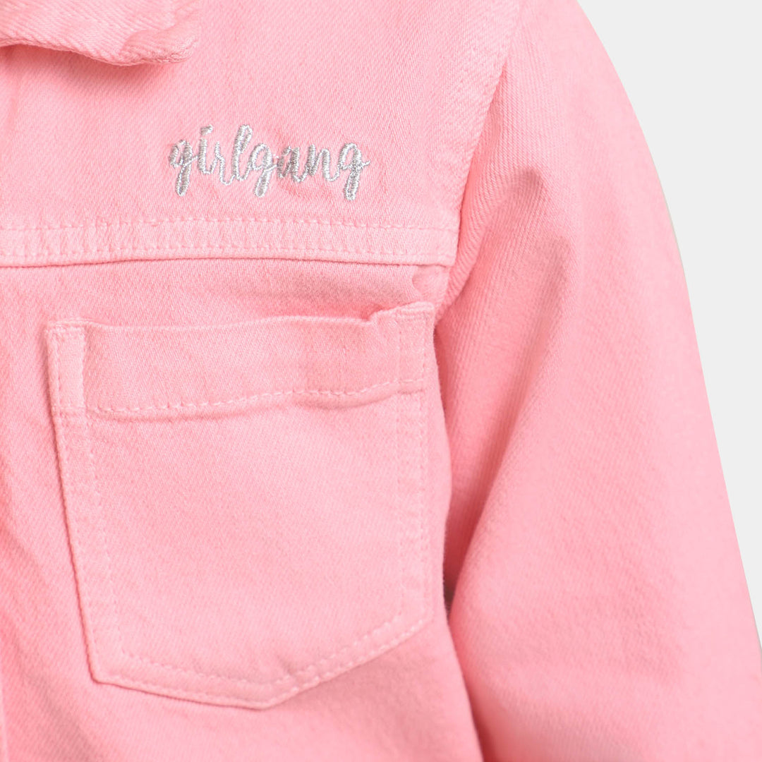 Girls Cotton Jacket Girl Gang-Pink