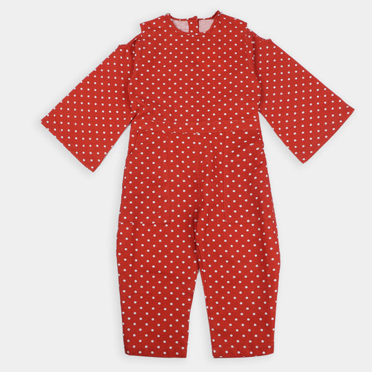 Teens GIRLS COTTON JUMPSUIT -RED