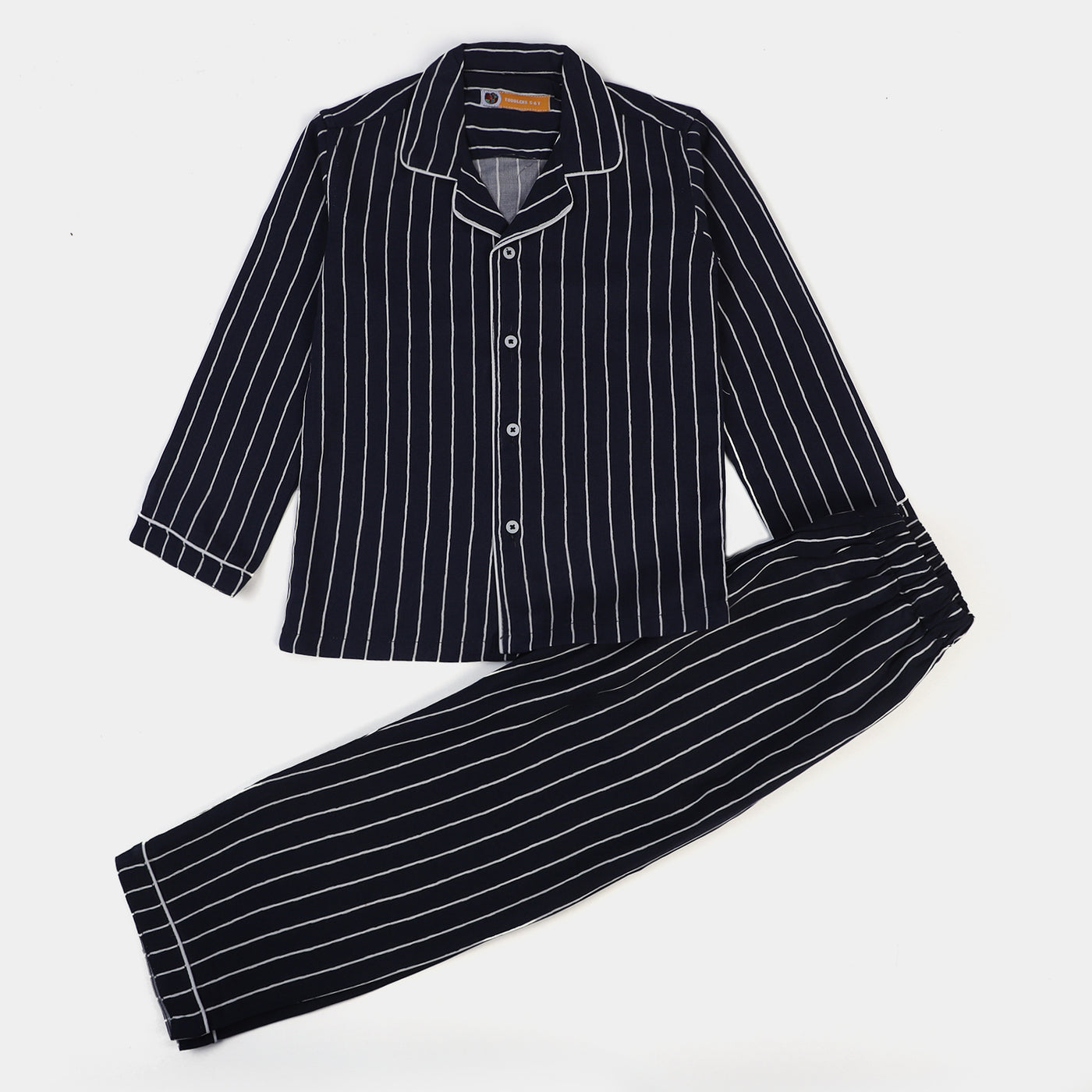 Boys Woven Night Suit Stripes-BLACK