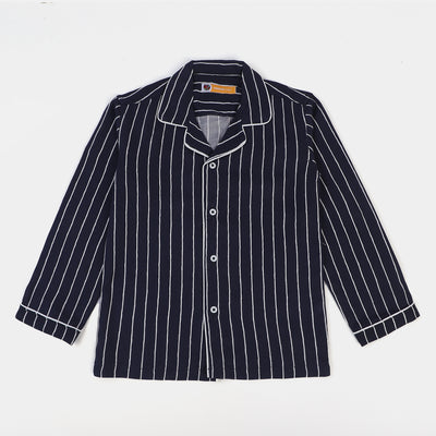 Boys Woven Night Suit Stripes-BLACK