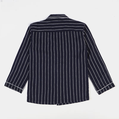 Boys Woven Night Suit Stripes-BLACK