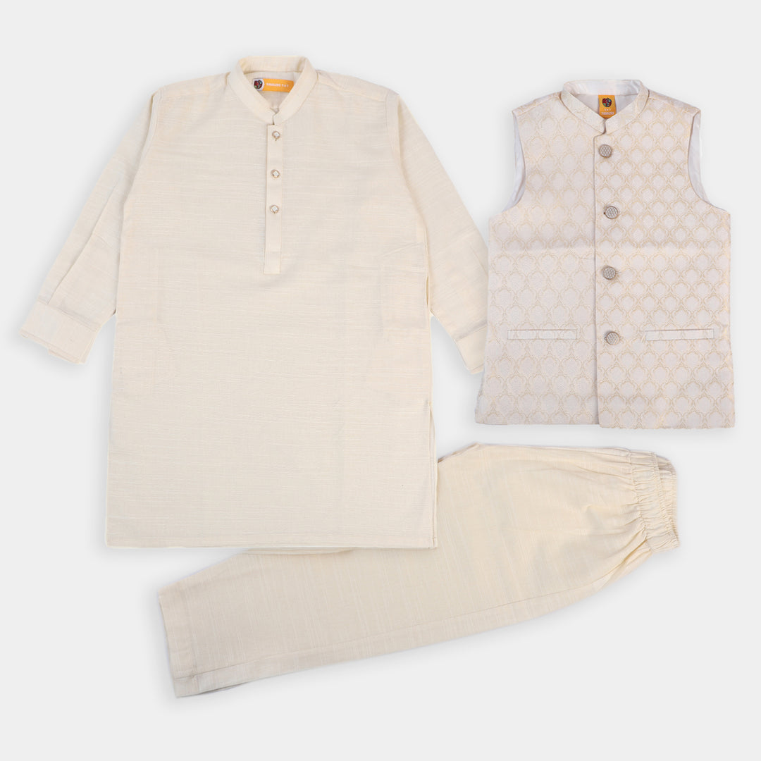 Boys Slub 3 PCs Suit - Off White
