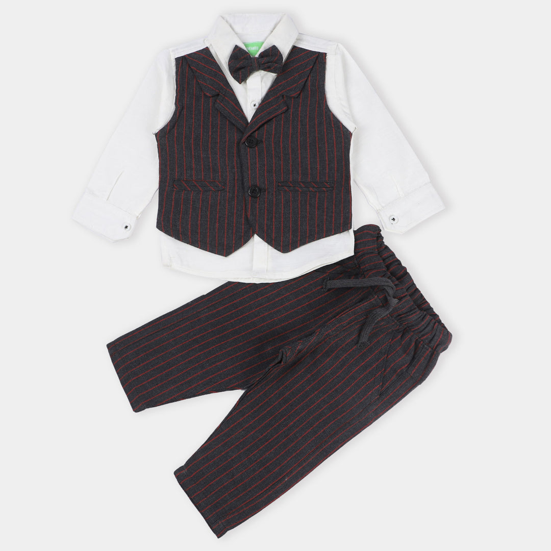 Infant Boys Cotton 2PC Suit Red Stripes-Black