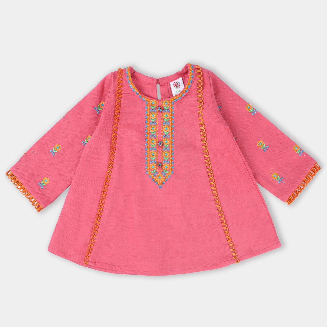 Infant Girls khaddar EMB kurti Gulistaan- Pink