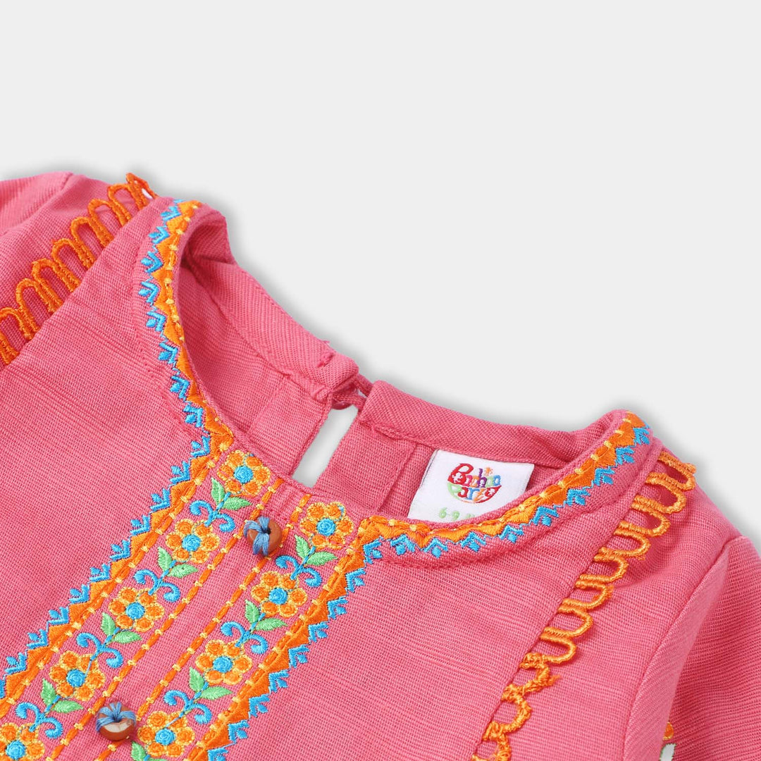 Infant Girls khaddar EMB kurti Gulistaan- Pink