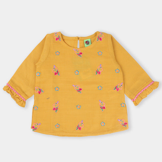 Infant Girls khaddar Embroidered Kurti Little -Yellow