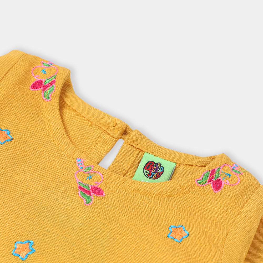 Infant Girls khaddar Embroidered Kurti Little -Yellow