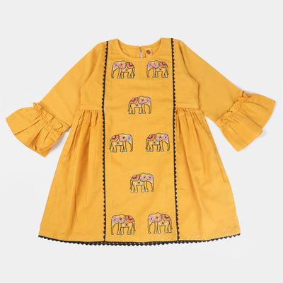 Girls khaddar Embroidered Kurti Admire-Yellow