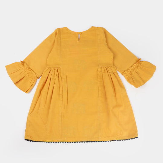 Girls khaddar Embroidered Kurti Admire-Yellow