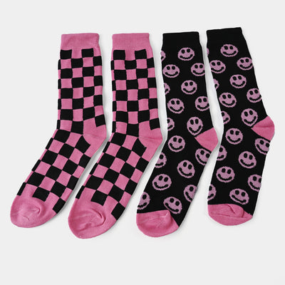 Girls Socks Pack of 2 Smiley | Pink/Black