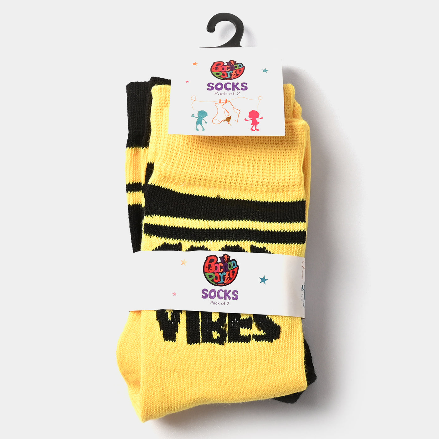 Kids Socks Pack of 2 Good Vibes | Black/Yellow