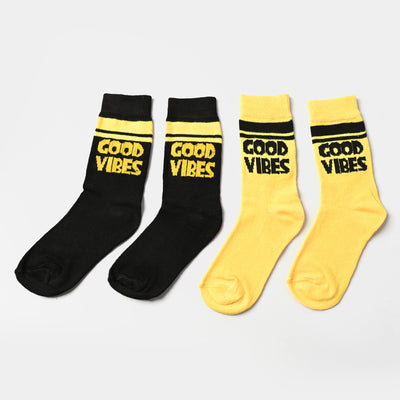 Kids Socks Pack of 2 Good Vibes | Black/Yellow