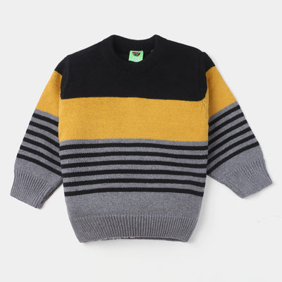 Boys Acrylic Full Sleeves Sweater Striper-Grey/Black