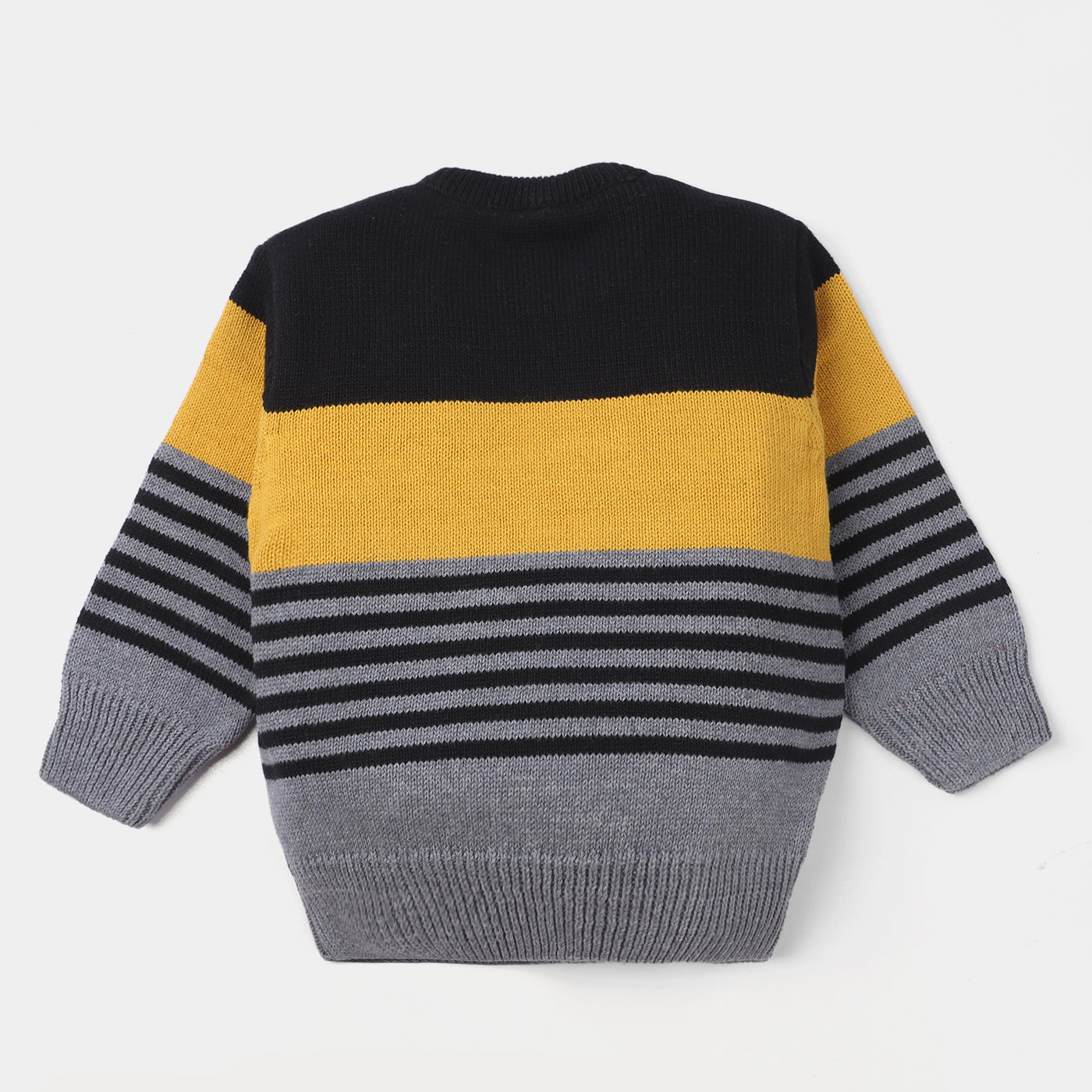 Boys Acrylic Full Sleeves Sweater Striper-Grey/Black