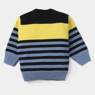 Boys Acrylic Full Sleeves Sweater Striper-Navy/Sky
