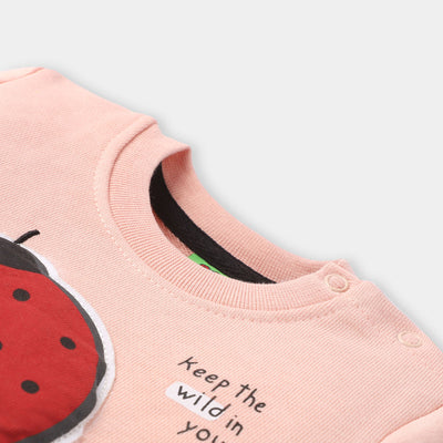Infants Fleece Girls Sweatshirt Ladybug-Pink