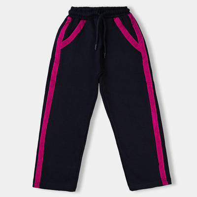 Girls Fleece Jersey Pajama Hot Pink-NAVY