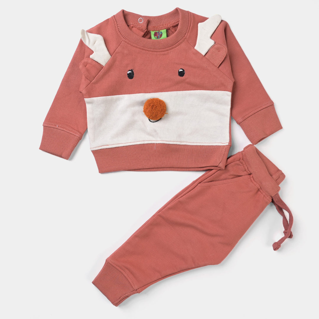 Infant Boys Fleece Knitted 2PC Suit Dear Face-Mecca Orange