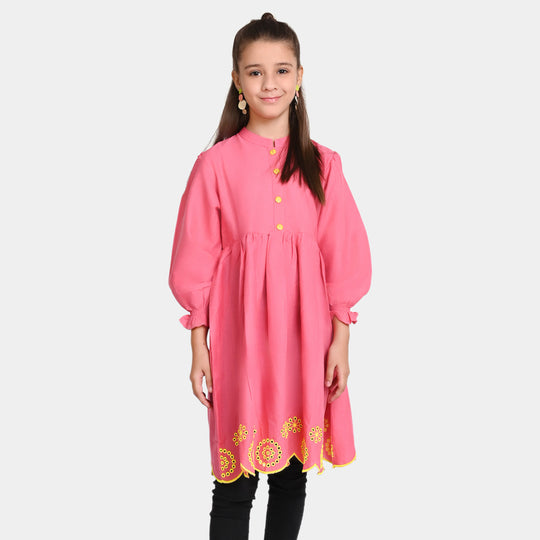 Girls khaddar Embroidered Top -Pink