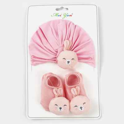 Infant Cap With Pair Socks Set | 3M+